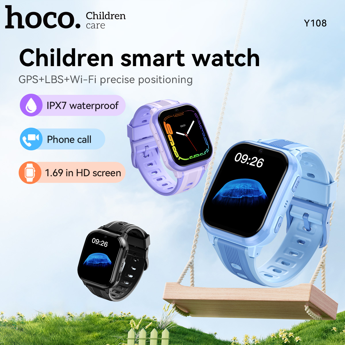 Smartwatch Watches For Kid Boy With Alarm - ساعة ذكية للأطفال HOCO Y108 بشاشة