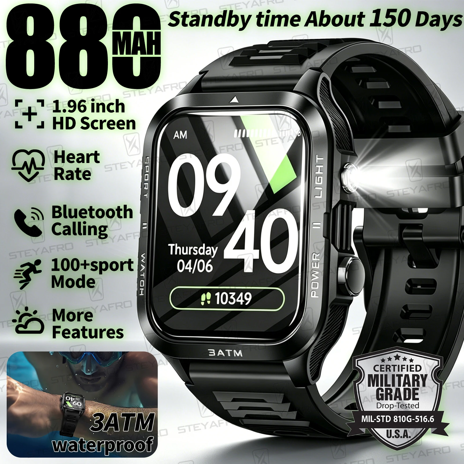 Smartwatch Watches For Mens - ساعة ذكية عسكرية المستوى للرجال مع
