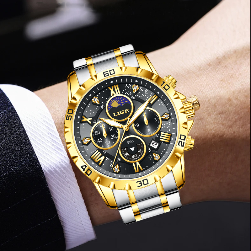ساعة يد رجالية فاخرة من LIGE،  - مراجعة Chronograph Sport Watch وسعره