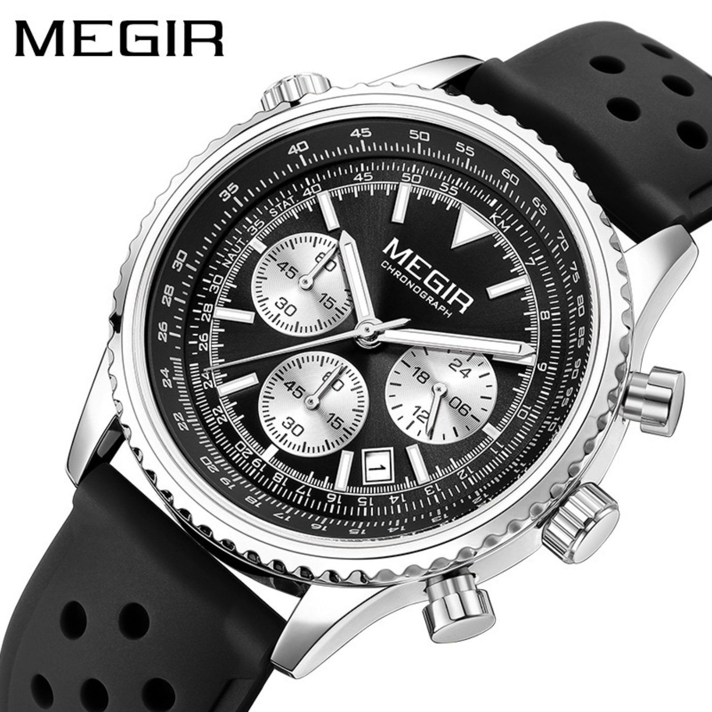 ساعة كوارتز فضية سوداء من MEGI - مراجعة Chronograph Sport Watch وسعره