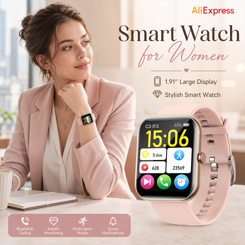 ساعة ذكية للنساء مع ميزة الاتص - مراجعة Smartwatch Ladies Watches For Women وسعره