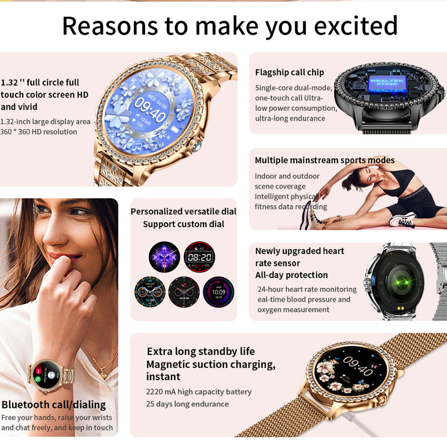 696 جديد بلوتوث دعوة المرأة سا - مراجعة Smartwatch Ladies Watches For Women وسعره